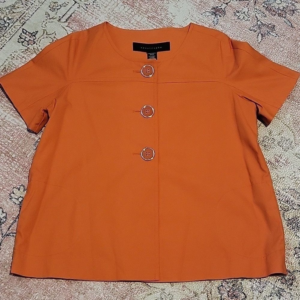 Apostrophe Orange Three Button Lined Short Sleeve Jacket Size XL